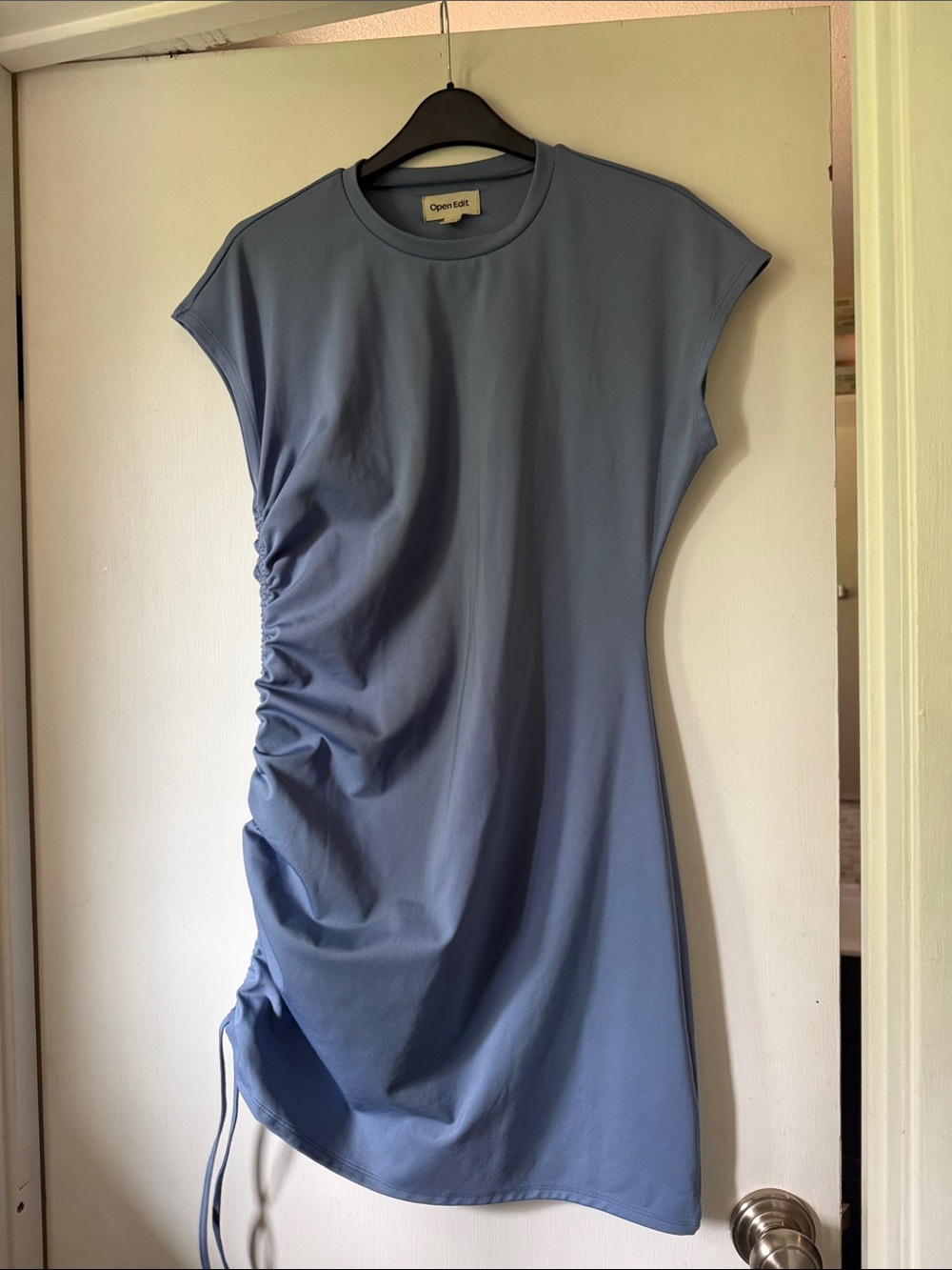 Blue Ruched Side Tee Dress